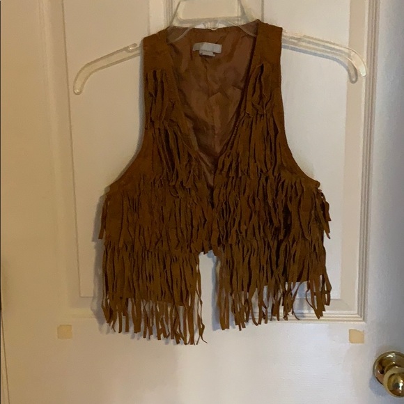 Short Light Brown Leather Fringe Vest - Picture 1 of 2